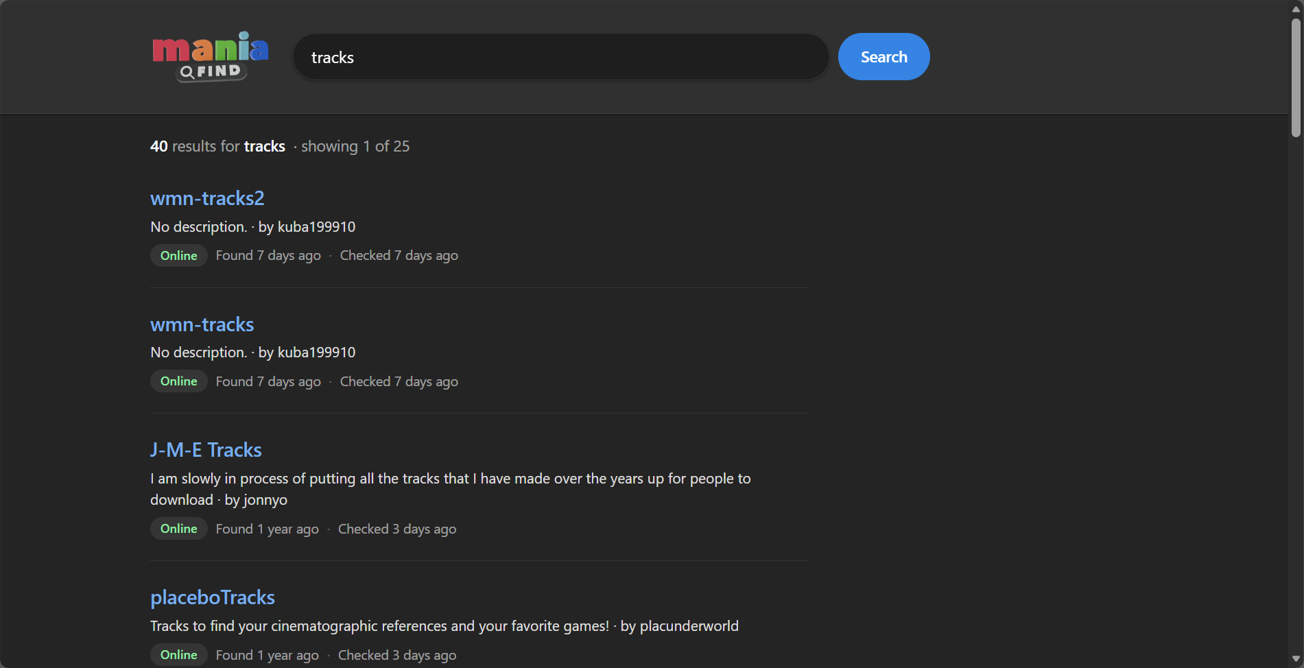 ManiaFind Web Screenshot